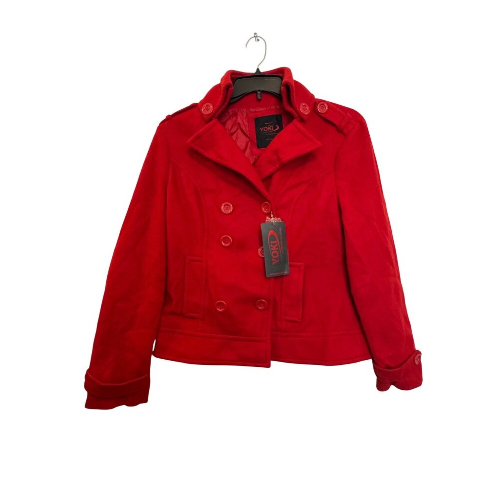 Yoki Womens Red Double-Breasted Peacoat Jacket Size L